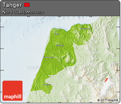 Physical Map of Tanger, lighten