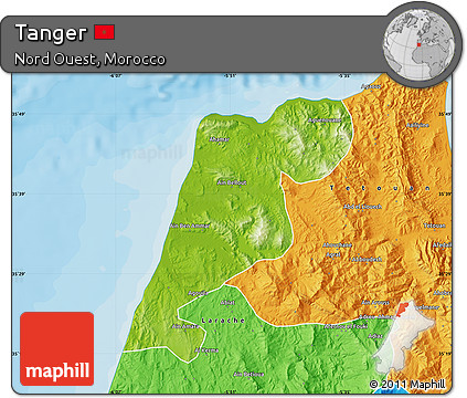 Physical Map of Tanger, political outside