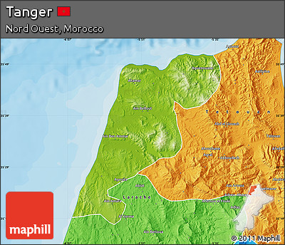 Physical Map of Tanger, political outside