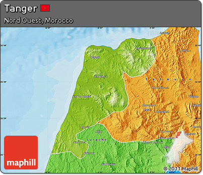 Physical Map of Tanger, political outside