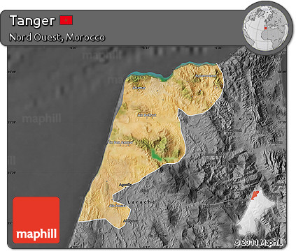 Satellite Map of Tanger, darken, desaturated