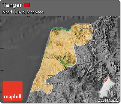 Satellite Map of Tanger, darken, desaturated