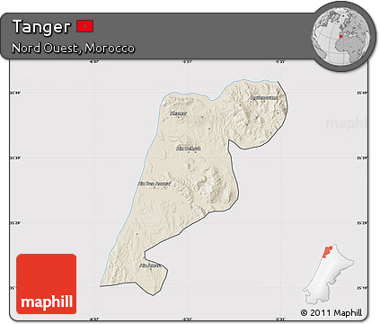 Shaded Relief Map of Tanger, cropped outside