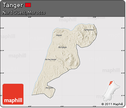 Shaded Relief Map of Tanger, cropped outside
