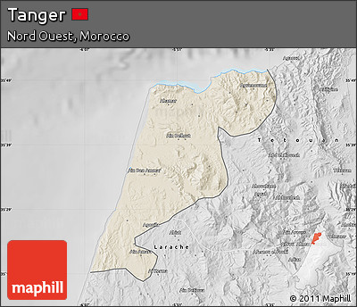 Shaded Relief Map of Tanger, desaturated