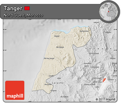 Shaded Relief Map of Tanger, desaturated