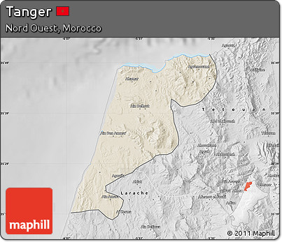 Shaded Relief Map of Tanger, desaturated