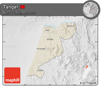 Shaded Relief Map of Tanger, lighten, desaturated