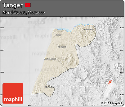 Shaded Relief Map of Tanger, lighten, desaturated