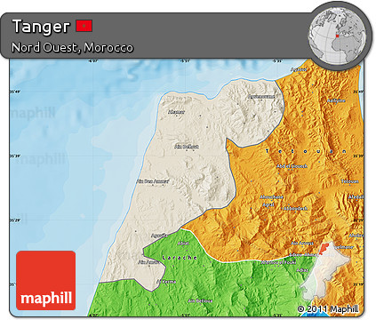 Shaded Relief Map of Tanger, political outside