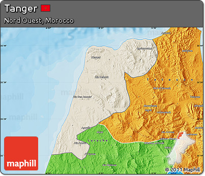 Shaded Relief Map of Tanger, political outside