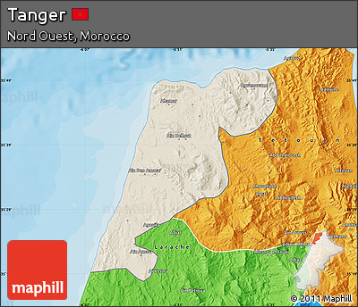 Shaded Relief Map of Tanger, political outside