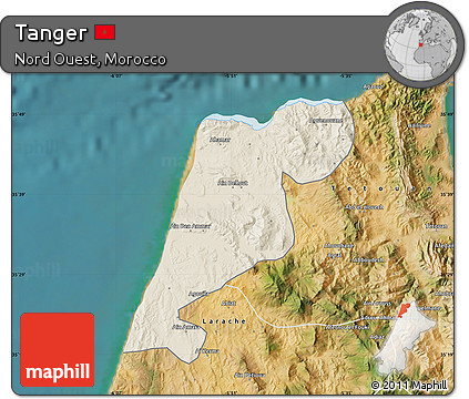 Shaded Relief Map of Tanger, satellite outside