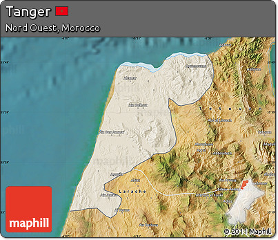 Shaded Relief Map of Tanger, satellite outside