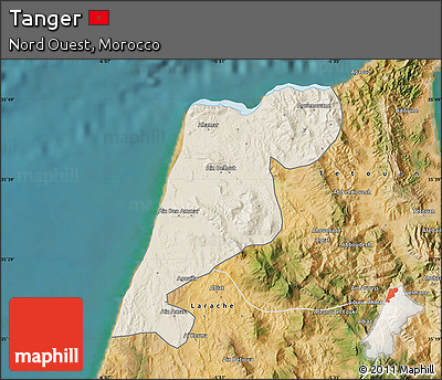 Shaded Relief Map of Tanger, satellite outside