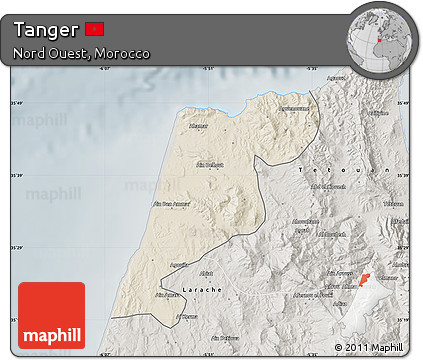 Shaded Relief Map of Tanger, semi-desaturated