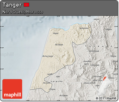 Shaded Relief Map of Tanger, semi-desaturated