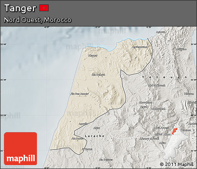 Shaded Relief Map of Tanger, semi-desaturated