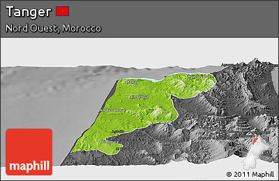 Physical Panoramic Map of Tanger, darken, desaturated