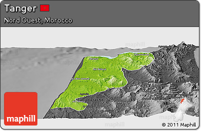 Physical Panoramic Map of Tanger, darken, desaturated
