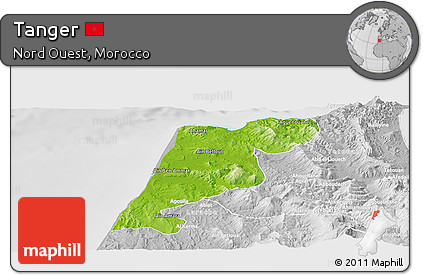 Physical Panoramic Map of Tanger, lighten, desaturated