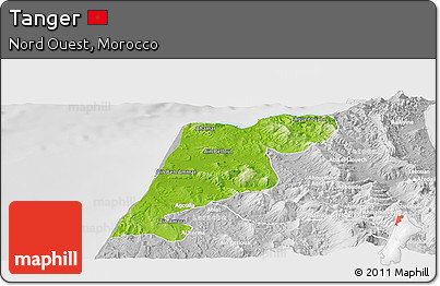 Physical Panoramic Map of Tanger, lighten, desaturated