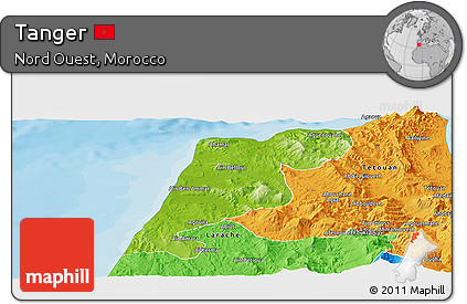 Physical Panoramic Map of Tanger, political outside