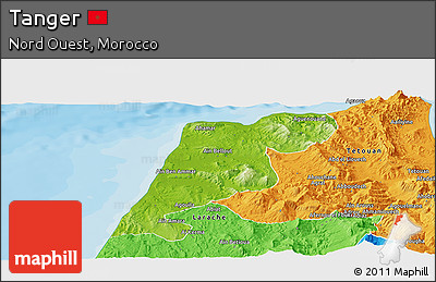 Physical Panoramic Map of Tanger, political outside