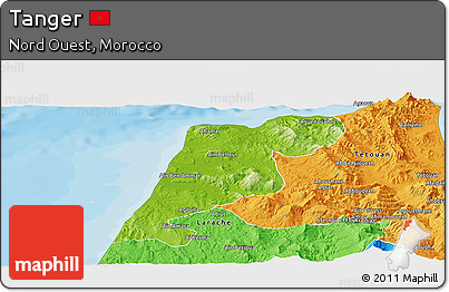 Physical Panoramic Map of Tanger, political outside