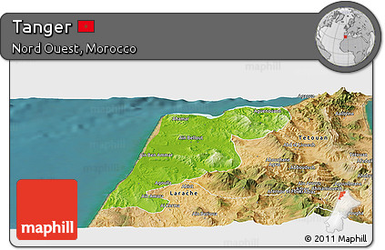 Physical Panoramic Map of Tanger, satellite outside