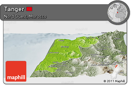 Physical Panoramic Map of Tanger, semi-desaturated