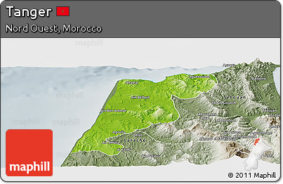 Physical Panoramic Map of Tanger, semi-desaturated
