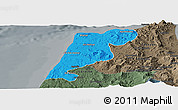 Political Panoramic Map of Tanger, darken, semi-desaturated
