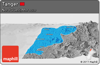 Political Panoramic Map of Tanger, desaturated