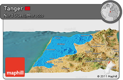 Political Panoramic Map of Tanger, satellite outside