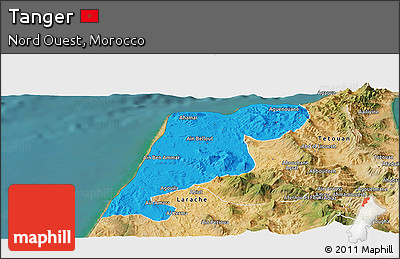 Political Panoramic Map of Tanger, satellite outside