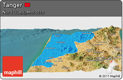 Political Panoramic Map of Tanger, satellite outside