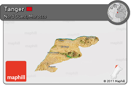 Satellite Panoramic Map of Tanger, cropped outside