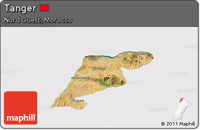 Satellite Panoramic Map of Tanger, cropped outside