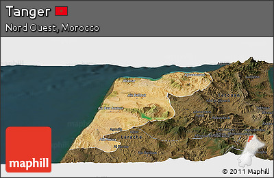 Satellite Panoramic Map of Tanger, darken