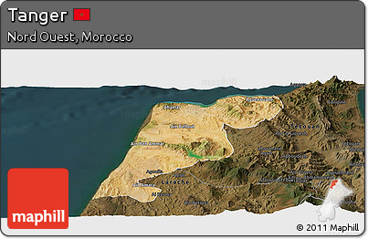 Satellite Panoramic Map of Tanger, darken