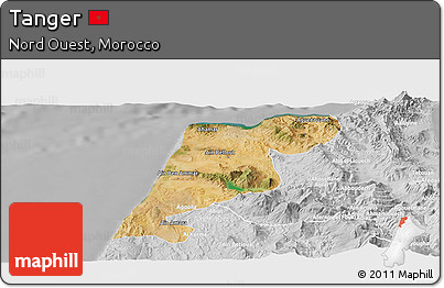 Satellite Panoramic Map of Tanger, lighten, desaturated