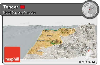 Satellite Panoramic Map of Tanger, lighten, semi-desaturated