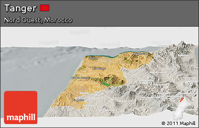 Satellite Panoramic Map of Tanger, lighten, semi-desaturated