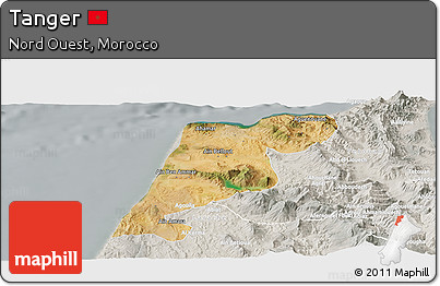 Satellite Panoramic Map of Tanger, lighten, semi-desaturated