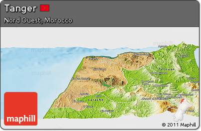 Satellite Panoramic Map of Tanger, physical outside