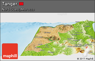 Satellite Panoramic Map of Tanger, physical outside