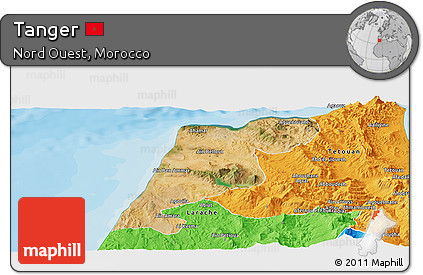 Satellite Panoramic Map of Tanger, political outside