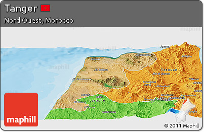 Satellite Panoramic Map of Tanger, political outside