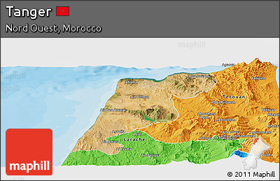 Satellite Panoramic Map of Tanger, political outside